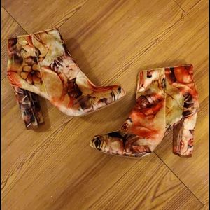 New velvet floral bootie 60s mod style